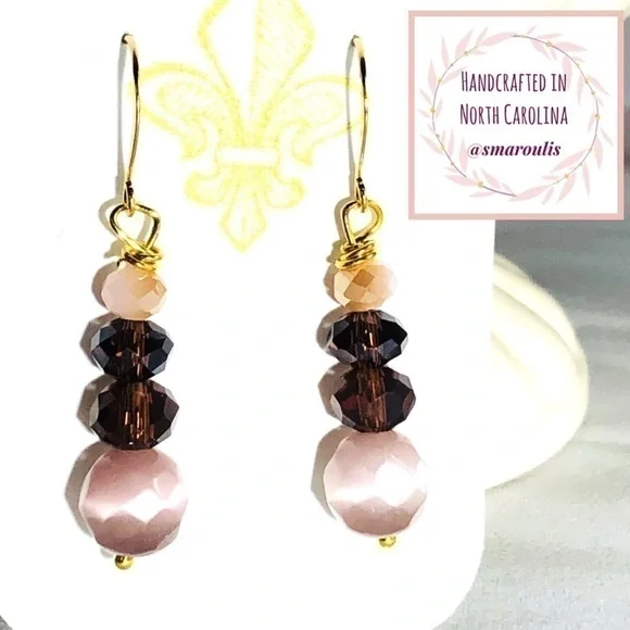BOHO Indie 14k/Sterling Silver Earrings Pink Jade, Cats Eye Pink Deep Purple - Picture 8 of 9